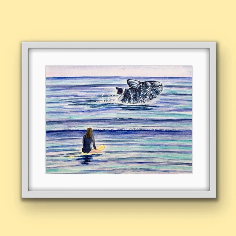 Sharing the Surf, Southern Right Whales, Watercolour Painting